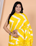 Bagru Block Print Cotton mulmul Sarees With Running Yellow HS-5068