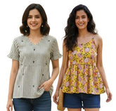 Combo of 2 BEIGE And YELLOW Cotton Flax Women Top (15050-15059)