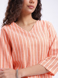 Women Striped Cotton Top Peach Color