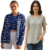 Combo of 2 Blue and BEIGE Cotton Women Top
