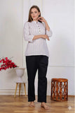 Women Striped Mandarin Collar Cotton Top