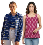 Combo of 2 Blue and Purple Cotton Women Top