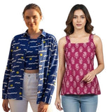 Combo of 2 Blue and Purple Cotton Women Top