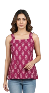 Combo of 2 PURPLE And REDCREAM Cotton Flax Women Top (15057-TP066)