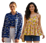 Combo of 2 Blue and Yellow Cotton Women Top