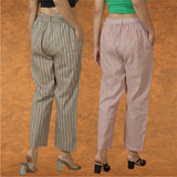 Combo of 2 Women Yellow Purple Cotton Checks Belt Pant