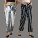 Combo of 2 Women Purple Black Cotton Checks Belt Pant