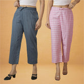 Combo of 2 Women Pink Navy Blue Cotton Regular Ankle Length Pant