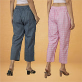 Combo of 2 Women Pink Navy Blue Cotton Regular Ankle Length Pant