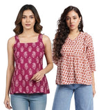 Combo of 2 PURPLE And REDCREAM Cotton Flax Women Top (15057-TP066)