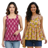 Combo of 2 PURPLE And YLW Cotton Flax Women Top (15057-15059)