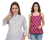 Combo of 2 WHITE And PURPLE Cotton Flax Women Top