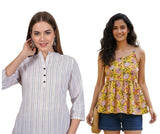 Combo of 2 WHITE And YELLOW Cotton Flax Women Top