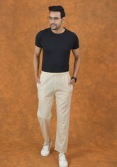 Cream Solid Cotton Handloom Men Pant