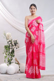 HandBlock Cotton Printed Saree Pink