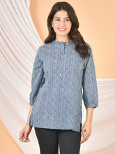 Women Blue White Lining Top-T-01