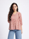 PRINTED WOMEN CREAM&RED TOP