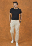 Cream Solid Cotton Handloom Men Pant