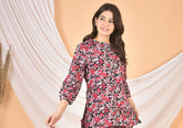 Women Red Black Printed Top T-06