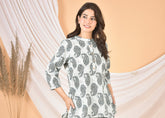 Women White Gray Printed Top T-12