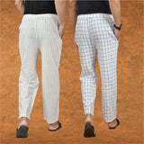 Combo of 2 Men White White Cotton Handloom Stripe Pant-15080