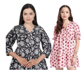 Combo of 2 BLACK And PINK Cotton Flax Women Top