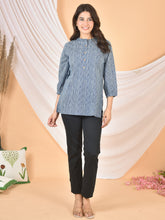 Women Blue White Lining Top-T-01