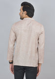 Combo of 2 Men Cotton Self Design Short Kurta Beige and Green