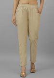 Beige Solid Cotton Flax Trouser Pants