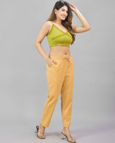 Combo of 2 Red and Beige Cotton Flax Women Trouser Pant-10322