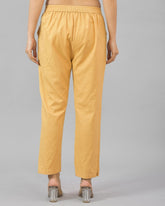 Beige Solid Cotton Flax Women Trouser