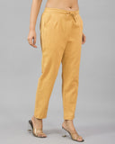 Beige Solid Cotton Flax Women Trouser