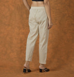 Beige Solid Cotton Trouser Pant
