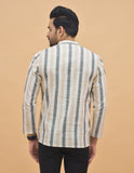 Combo of 3 Men Kurtas Stripe Cotton Handloom Sky Blue Green and Beige