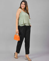 Combo of 2 White and Black Cotton Flax Women Trouser Pant-10336