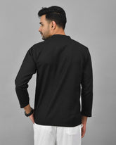 Combo of 2 Men Kurtas Solid Cotton Flax Black and Bottle Green