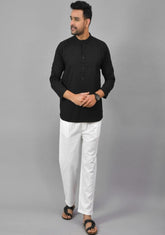 BLACK SOLID COTTON HANDLOOM CORD SET-25078