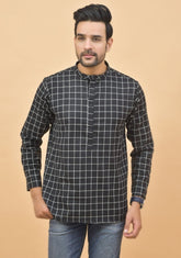 BLACK WHITE CHECKS COTTON HANDLOOM CORD SET