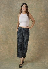 Black White Cotton Checks Regular Pant