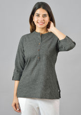 Black White Cotton Checks Women Top-10382-T