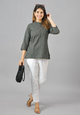 Black White Cotton Checks Women Top-10382-T