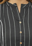 Black White Cotton Stripe Women Top-10749