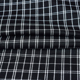 Black White Triple Line Checks Cotton Handloom FabriC