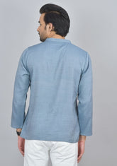 Combo of 2 Men Cotton Self Design Short Kurta Blue and Peach