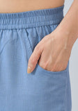 Blue Solid Cotton Flax Trouser Pants
