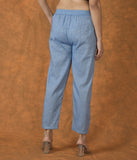 Blue Solid Cotton Trouser Pant