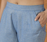 Blue Solid Cotton Trouser Pant