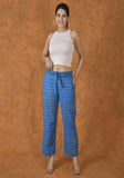 Blue Yellow Cotton Checks Belt Pant