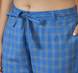 Blue Yellow Cotton Checks Belt Pant