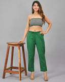 Combo of 2 Sky Blue and Bottle Green Cotton Flax Women Trouser Pant-10346